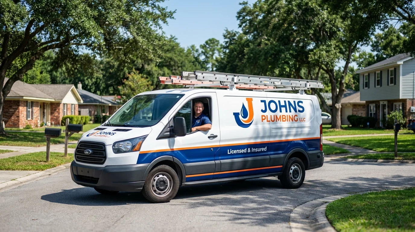 Johns Plumbing LLC service van in Mineral Ridge, OH