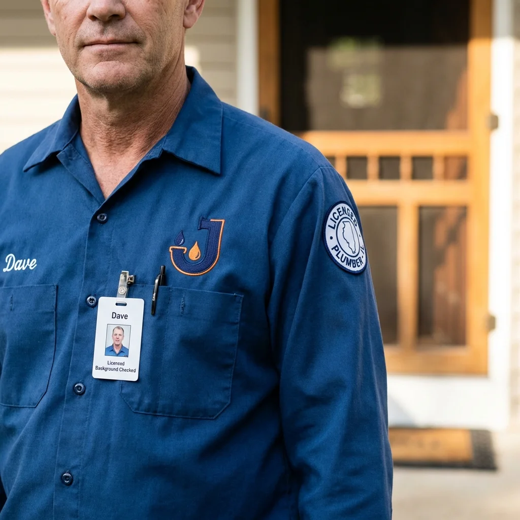 Licensed plumber showing ID badge in Mineral Ridge, OH