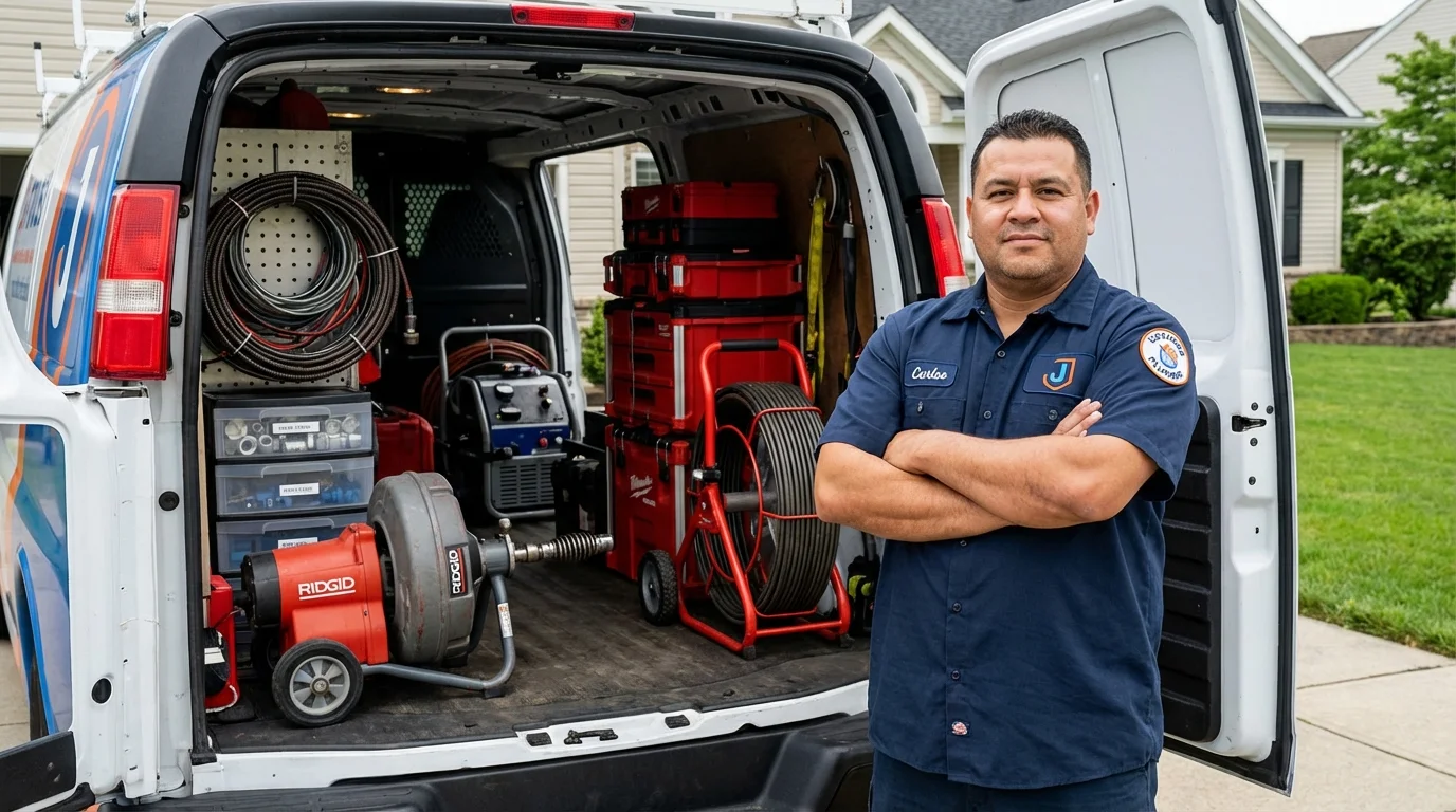 Professional drain cleaning equipment and Johns Plumbing LLC plumber in Mineral Ridge