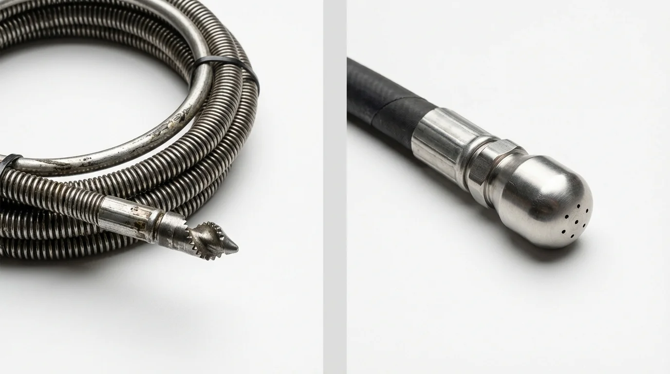 Drain snake cable and hydro jetting nozzle used for drain cleaning in Mineral Ridge, OH
