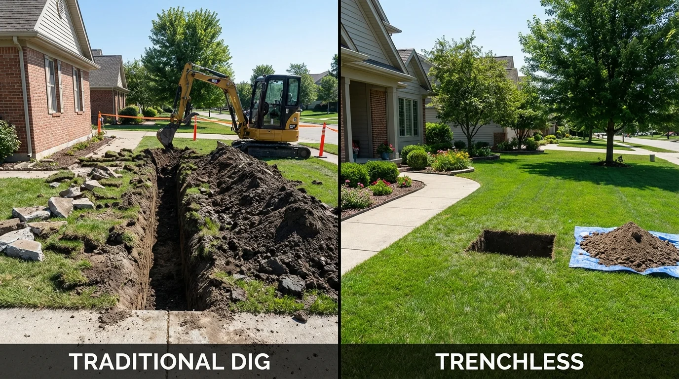 Trenchless sewer repair with minimal yard damage versus traditional excavation in Mineral Ridge, OH